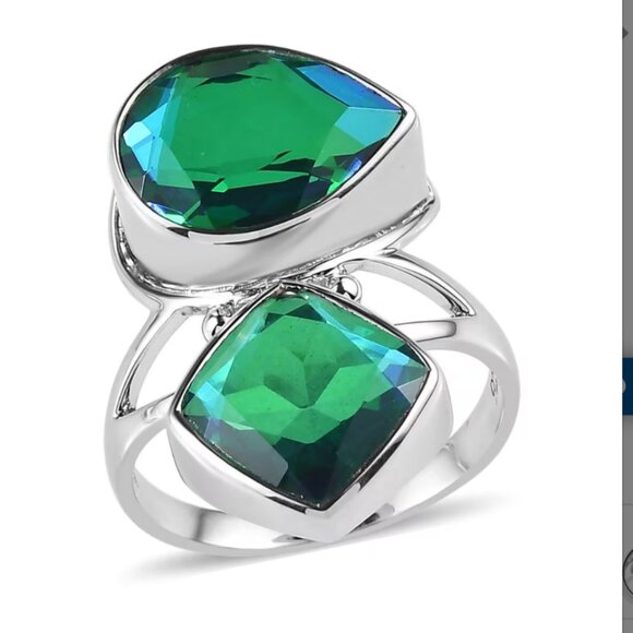 Sajen Rainbow Caribbean Doublet Quartz 7.80 ctw Ring Rhodium over Sterling Sz6 - Picture 6 of 6